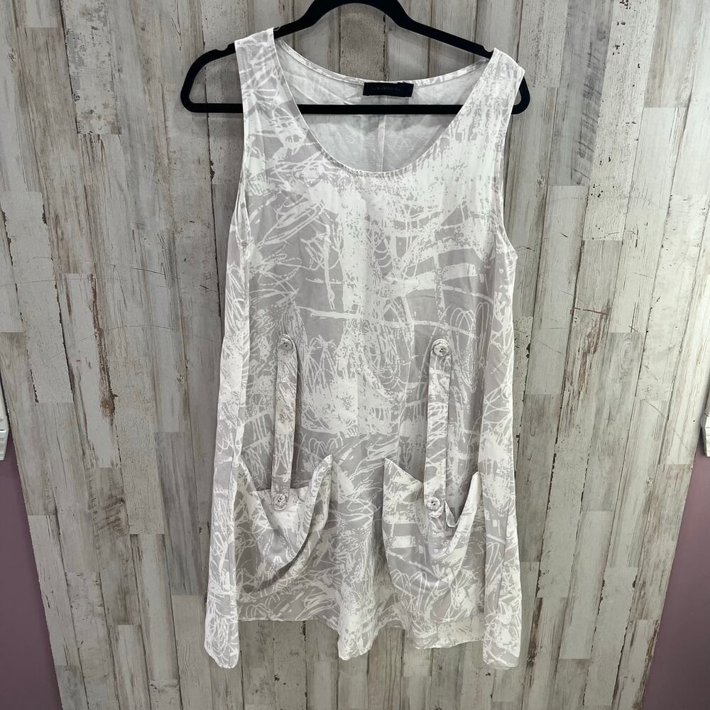 Kokomarina White Linen Blend Lagenlook Shift Dress Oversized Womens Size medium